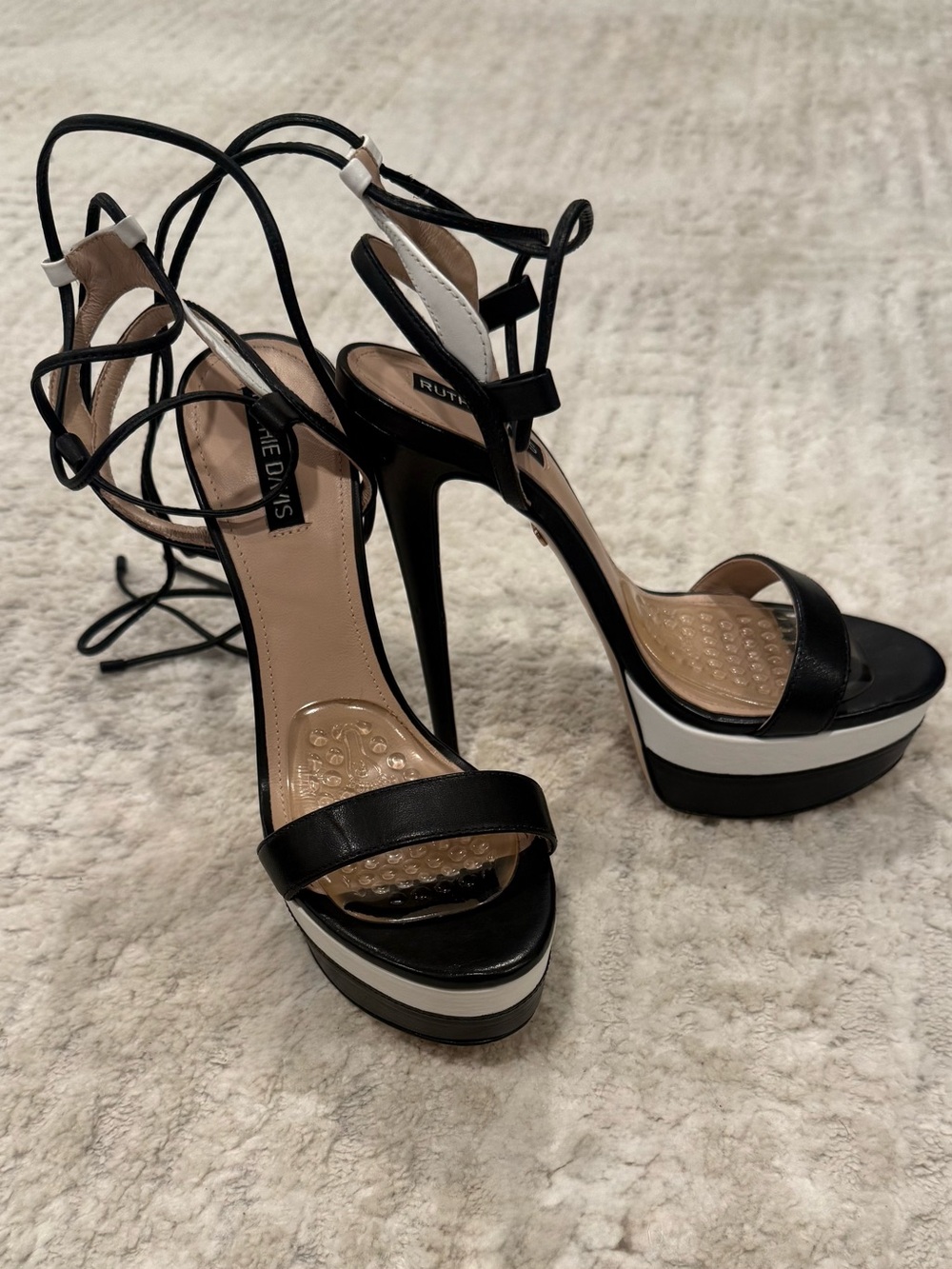 Ruthie Davis Black and White Lace-Up Platform Heels